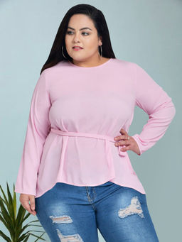 Martini - Baby Pink Curve Plus Size High Low Crepe Top