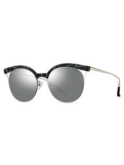 PARIM - UV Protected Women Round Designer Sunglasses Frame Black Lens Non-Polarized Grey