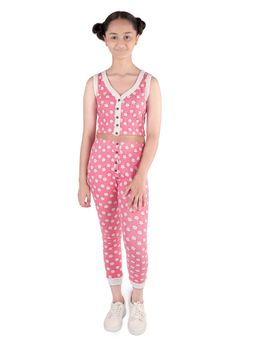 D'chica - Pink Cat Sleeveless Front Open Top Bottom Set (Set of 2)