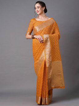 Odette - Mustard Festive Cotton Silk Woven Design Saree with Unstitched Blouse