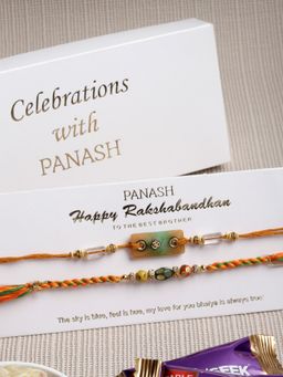 PANASH - Men Set Of 2 Yellow Beads Handcrafted Rakhis With Chocolate