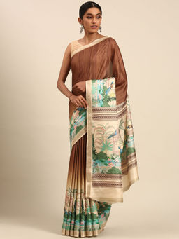 Sangam Prints - Beige Cotton Digital Print Festival Saree