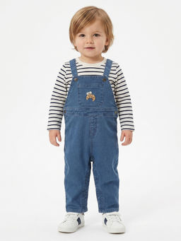 MINI KLUB - Baby Boys Cotton Full Length Striped Dungaree & T-shirt