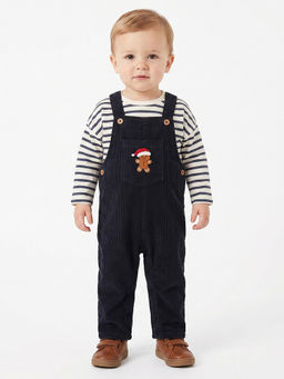 MINI KLUB - Baby Boys Cotton Full Length Striped Dungaree & T-shirt
