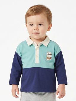 MINI KLUB - Baby Boys Cotton Colorblock Polo T-Shirt, Blue