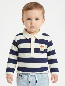MINI KLUB - Baby Boys Cotton Full Sleeves Striped Polo T-Shirt