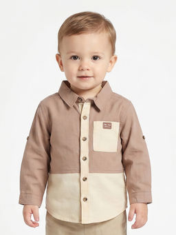 MINI KLUB - Baby Boys Cotton Full Sleeves Colourblock Shirt, Brown