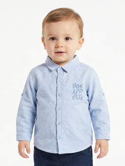 MINI KLUB - Baby Boys Cotton Full Sleeves Typographic Shirt, Blue