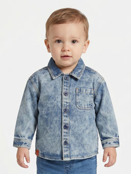 MINI KLUB - Baby Boys Cotton Full Sleeves Solid Denim Shirt, Blue