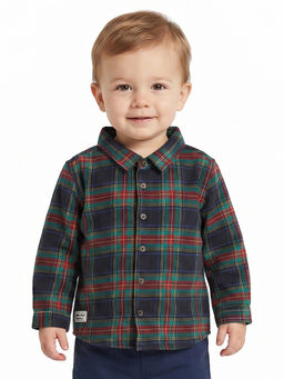 MINI KLUB - Baby Boys Cotton Full Sleeves Checks Shirt, Navy Blue