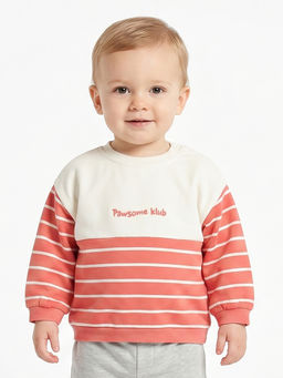 MINI KLUB - Baby Boys Cotton Full Sleeves Striped Sweatshirt, Red (Pack of 2)