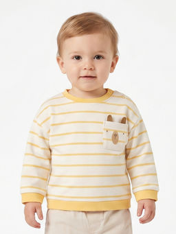 MINI KLUB - Baby Boys Cotton Full Sleeves Striped Sweatshirt, Yellow