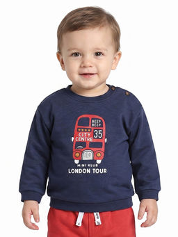MINI KLUB - Baby Boys Cotton Full Sleeves Printed Sweatshirt, Navy Blue