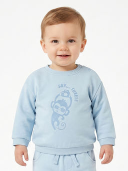 MINI KLUB - Baby Boys Cotton Full Sleeves Printed Sweatshirt, Blue