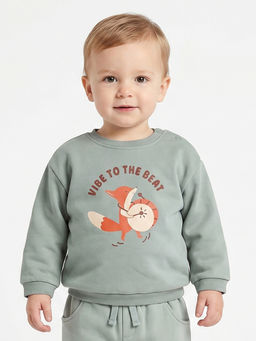 MINI KLUB - Baby Boys Cotton Full Sleeves Printed Sweatshirt, Olive Green