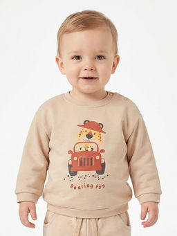 MINI KLUB - Baby Boys Cotton Full Sleeves Printed Sweatshirt, Beige (Pack of 2)