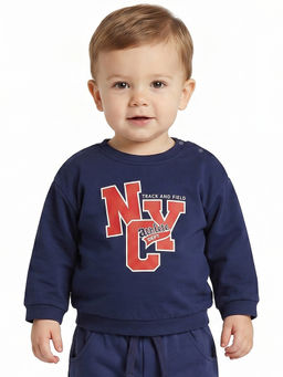 MINI KLUB - Baby Boys Cotton Full Sleeves Typographic Sweatshirt, Navy Blue (Pack of 2)
