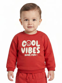 MINI KLUB - Baby Boys Cotton Full Sleeves Typographic Sweatshirt, Red