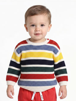 MINI KLUB - Baby Boys Cotton Full Sleeves Striped Sweater