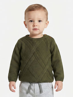 MINI KLUB - Baby Boys Cotton Full Sleeves Knitted Sweater, Olive Green