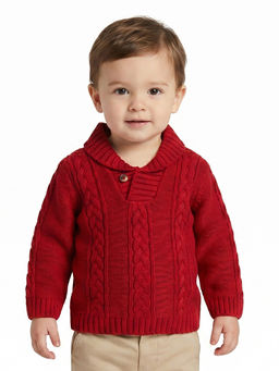 MINI KLUB - Baby Boys Cotton Full Sleeves Knitted Sweater, Red