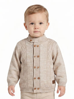 MINI KLUB - Baby Boys Cotton Full Sleeves Knitted Sweater, Off-White