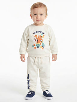 MINI KLUB - Off-White Baby Boys Cotton Full Sleeves Printed Co-Ord Set