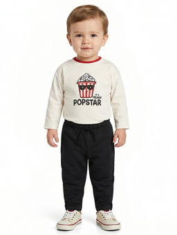 MINI KLUB - White Baby Boys Cotton Full Sleeves Printed T-Shirt & Pant