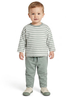 MINI KLUB - Baby Boys Mint Green Cotton Full Sleeves Striped T-Shirt & Pant