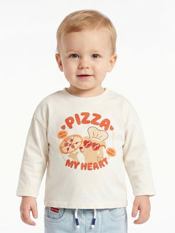 MINI KLUB - Baby Boys Off White Cotton Full Sleeves Printed T-Shirt
