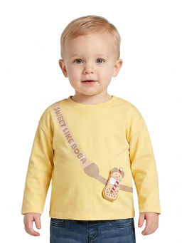 MINI KLUB - Baby Boys Yellow Cotton Full Sleeves Printed T-Shirt