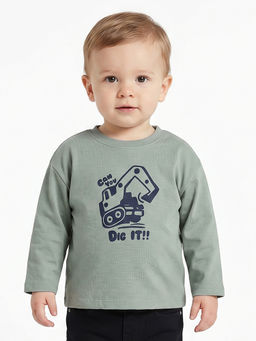 MINI KLUB - Baby Boys Olive Cotton Full Sleeves Printed T-Shirt