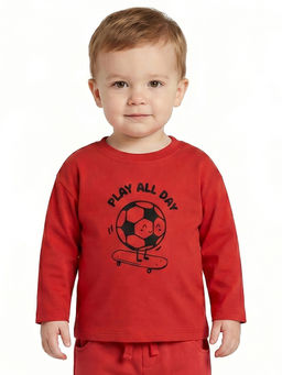 MINI KLUB - Baby Boys Red Cotton Full Sleeves Printed T-Shirt
