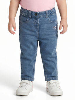 MINI KLUB - Baby Girls Cotton Solid Denim Jeans- Blue