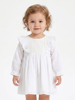 MINI KLUB - Baby Girls Cotton Solid Dress, White
