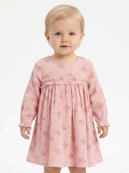 MINI KLUB - Baby Girls Cotton Printed Dress, Pink