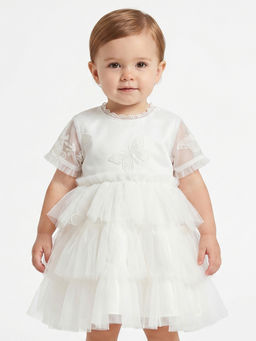 MINI KLUB - Baby Girls Cotton Embroidered Dress, White