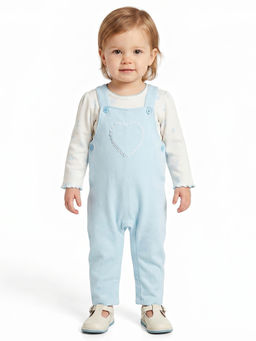 MINI KLUB - Baby Girls Cotton Solid Full Length Dungaree & T-shirt