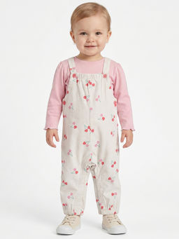 MINI KLUB - Baby Girls Cotton Printed Full Length Dungaree & T-shirt