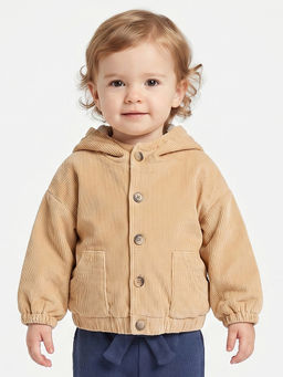 MINI KLUB - Baby Girls Cotton Solid Full Sleeves Hooded Jacket, Beige