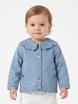 MINI KLUB - Baby Girls Cotton Solid Full Sleeves Denim Jacket, Blue