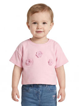 MINI KLUB - Baby Girls Cotton Embroidered Knit Top, Pink