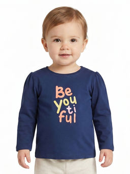 MINI KLUB - Baby Girls Cotton Typography Knit Top, Navy Blue