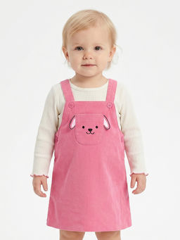 MINI KLUB - Baby Girls Cotton Embroidered Dungaree & T-shirt