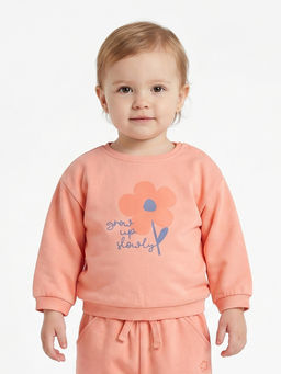 MINI KLUB - Baby Girls Cotton Printed Sweatshirt, Peach (Pack of 2)