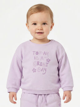 MINI KLUB - Baby Girls Cotton Typographic Sweatshirt, Purple