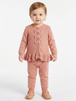 MINI KLUB - Baby Girls Pink Cotton Self Deign Co-Ord Set