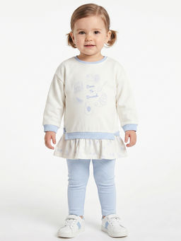 MINI KLUB - Baby Girls White Cotton Printed Top & Pant