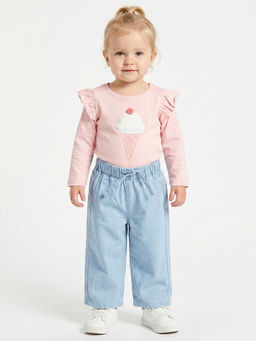 MINI KLUB - Baby Girls Pink Cotton Printed Top & Pant