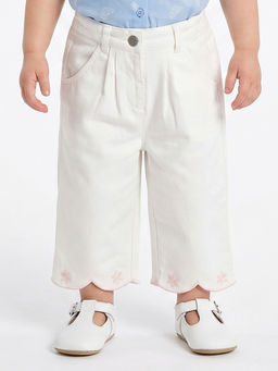 MINI KLUB - Baby Girls White Cotton Solid Trouser